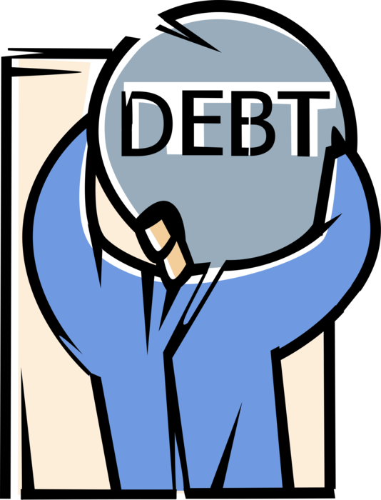 Vector Illustration of Businessman Carries Heavy Burden Financial Debt on Shoulders