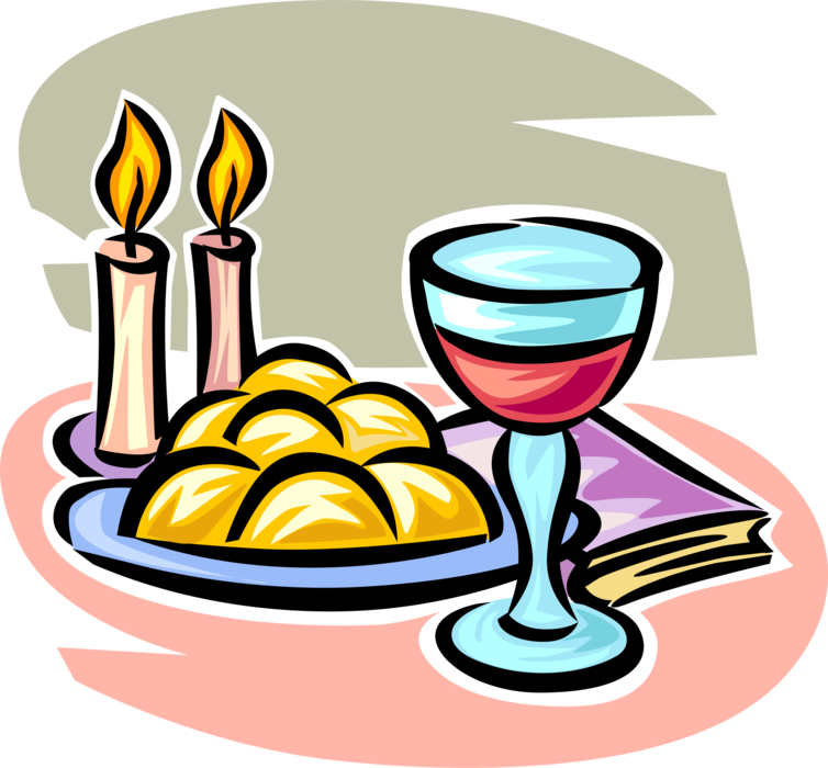 Vector Illustration of Religious Ceremony Wine, Candles and Baked Bread