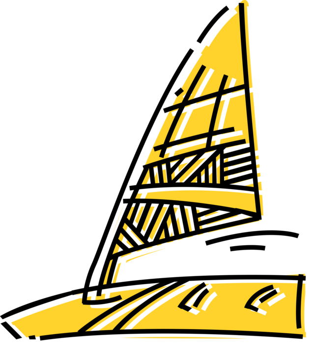Vector Illustration of Windsurfer on Sailboard Windsurfing on Water