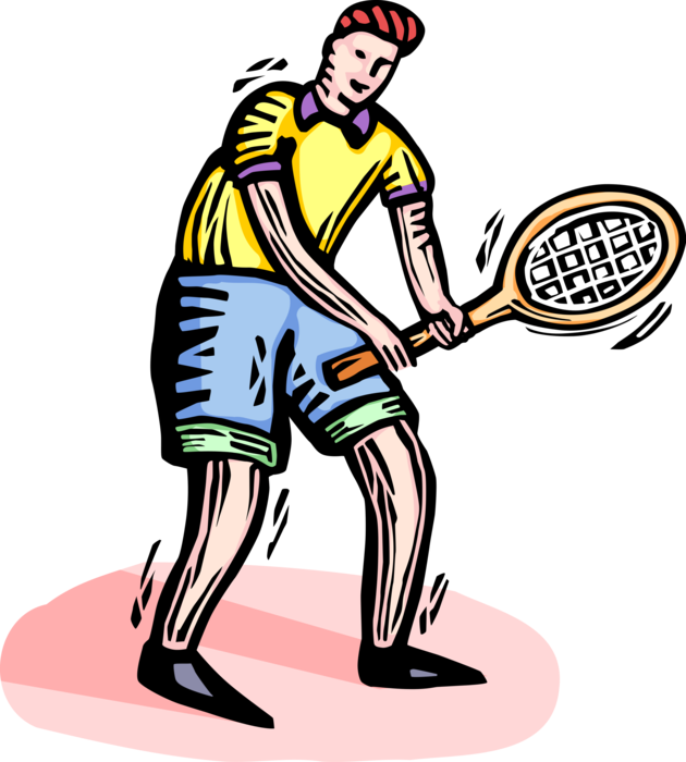 Vector Illustration of Tennis Player Returns Serve with Tennis Racket or Racquet During Match