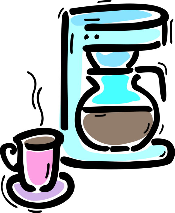 Vector Illustration of Coffee Pot and Coffeemaker or Coffee Machine with Cup of Coffee
