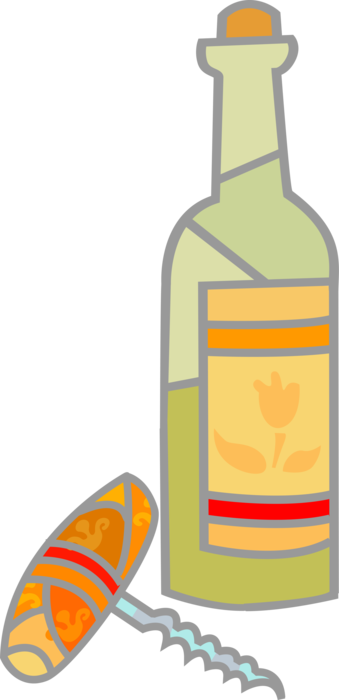 Vector Illustration of Wine with Corkscrew Tool to Remove Corks from Wine Bottles