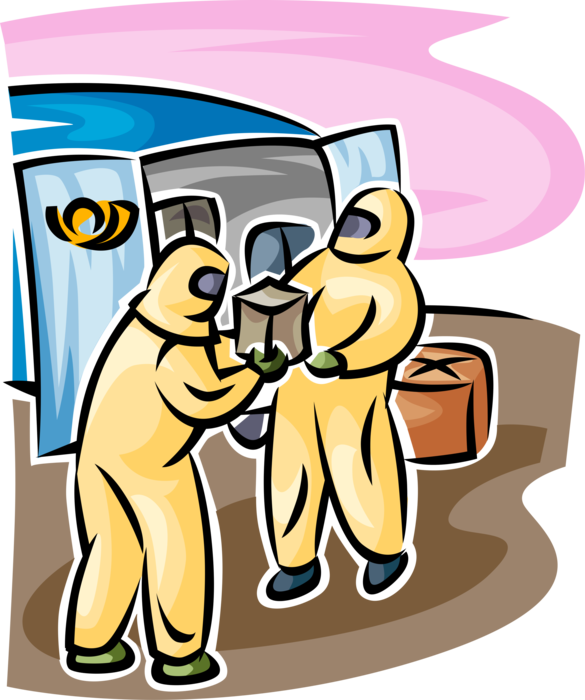 Vector Illustration of Homeland Security Personnel Handle Toxic Chemicals in Hazmat Suits