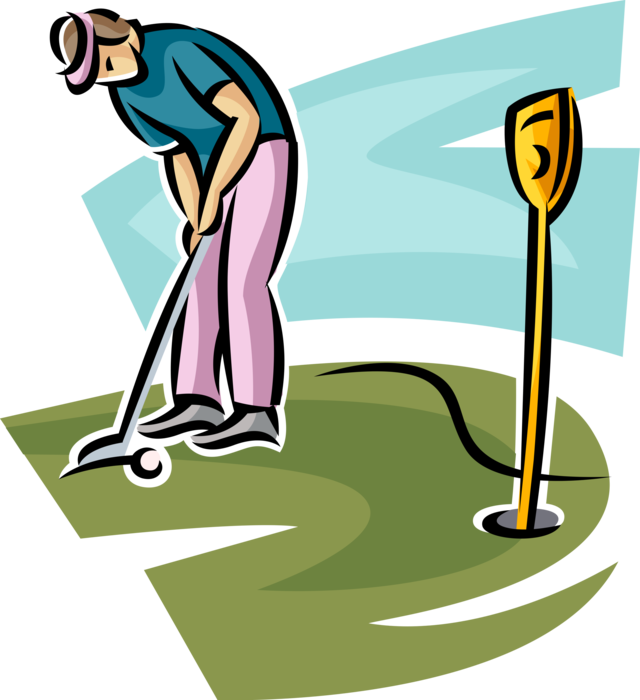 Vector Illustration of Sport of Golf Golfer Putting Golf Ball on Golf Green