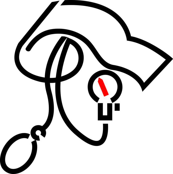 Vector Illustration of Blood Pressure Gauge Aneroid Sphygmomanometer with Cuff Measures Arterial Pressure in Systemic Circulation