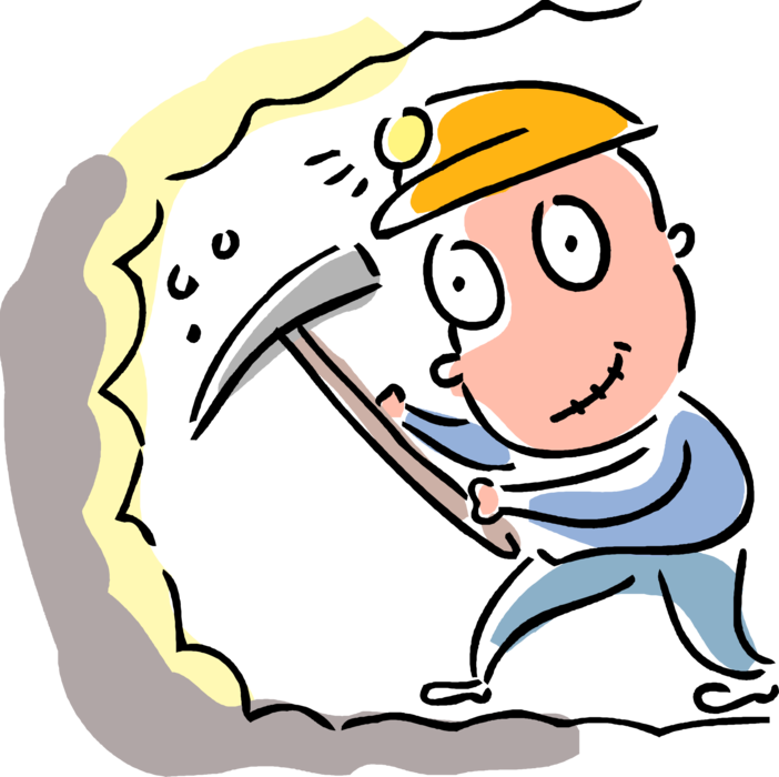 Vector Illustration of Underground Mine Coal Miner with Pickaxe or Pick Hand Tool for Breaking Hard Ground or Rock