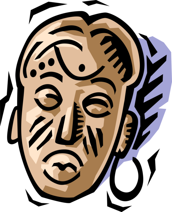 Vector Illustration of Traditional African Wooden Tribal Mask Carved from Wood
