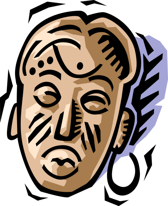 Vector Illustration of Traditional African Wooden Tribal Mask Carved from Wood