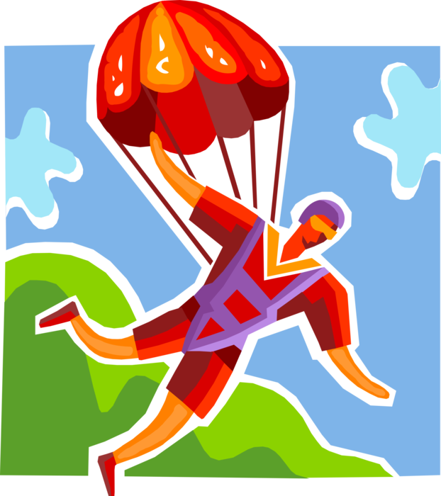 Vector Illustration of Skydiving Skydiver Parachutist Jumps from Airplane with Parachute