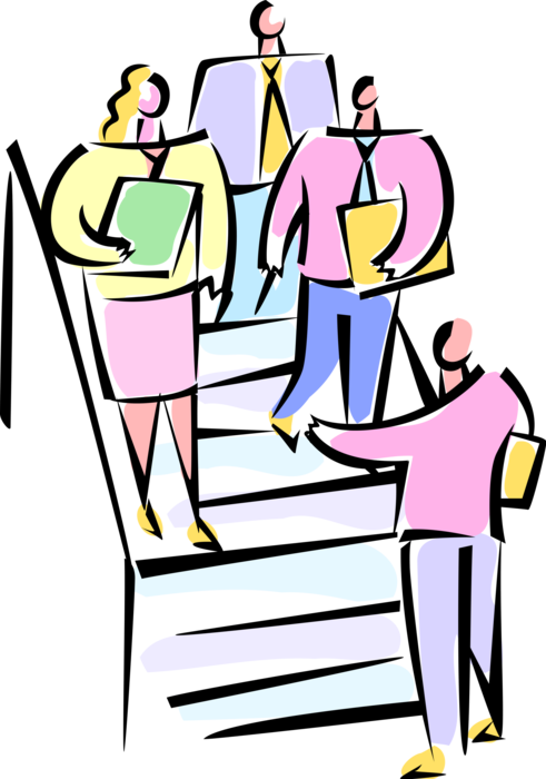 Vector Illustration of Business Colleagues Have Impromptu Meeting and Discussion on Office Stairs