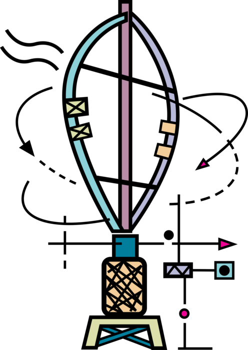 Vector Illustration of Vertical Axis Wind Turbine Windmills Renewable Energy Source Generate Electricity