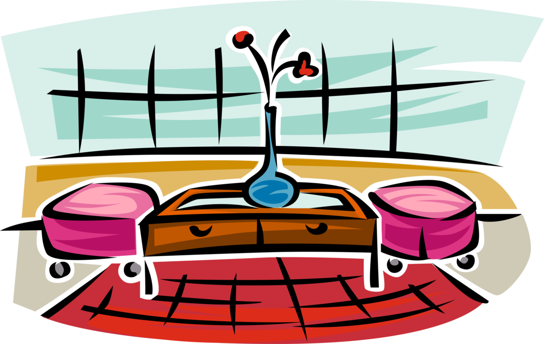 Vector Illustration of Living Room Furniture Coffee Table and Ottoman Footstools
