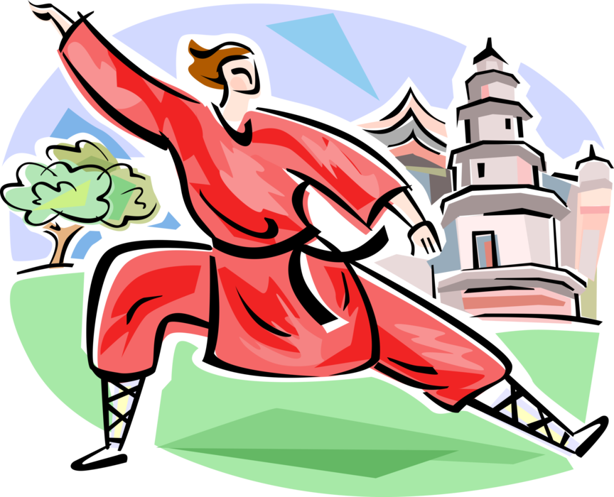 Vector Illustration of Chinese Martial Art Tai Chi of Stylized, Meditative Exercise