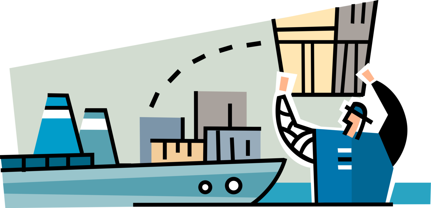 Vector Illustration of Longshoreman Stevedore Dockworker Waterfront Manual Laborer Loads and Unloads Cargo Ships
