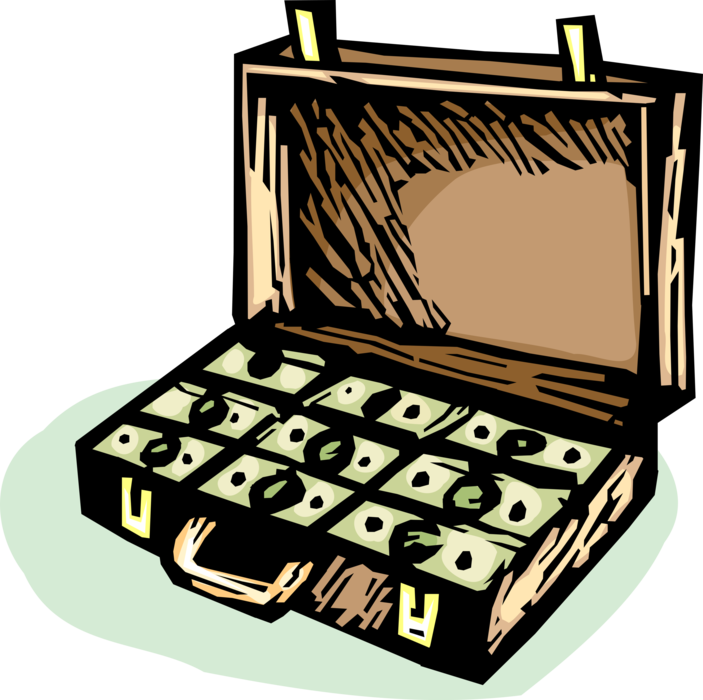 Vector Illustration of Briefcase or Attaché Portfolio Case Full of Cash Money Dollars