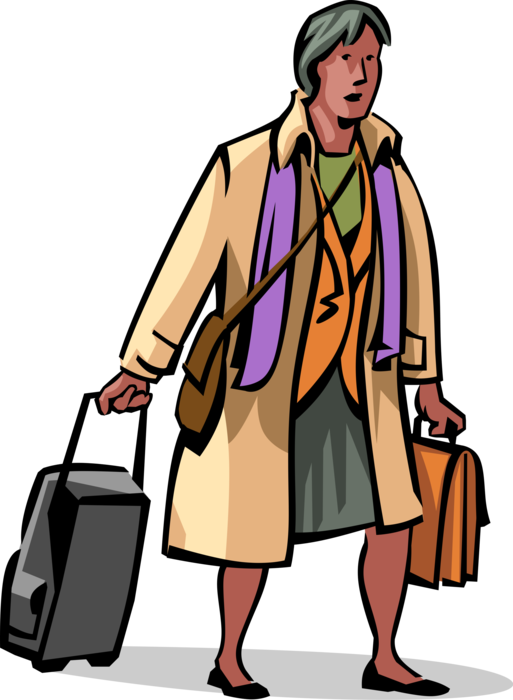 Vector Illustration of Harried Businesswoman Traveler Arrives Home Exhausted After Business Trip