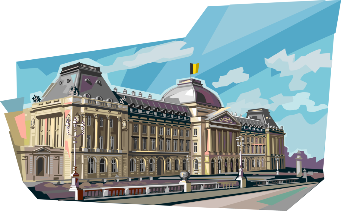 Vector Illustration of Royal Palace of Brussels King and Queen of Belgians, Belgium