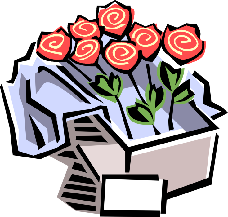 Vector Illustration of Valentine's Day Sentimental Gift Box of Rose Flowers Expression of Affection