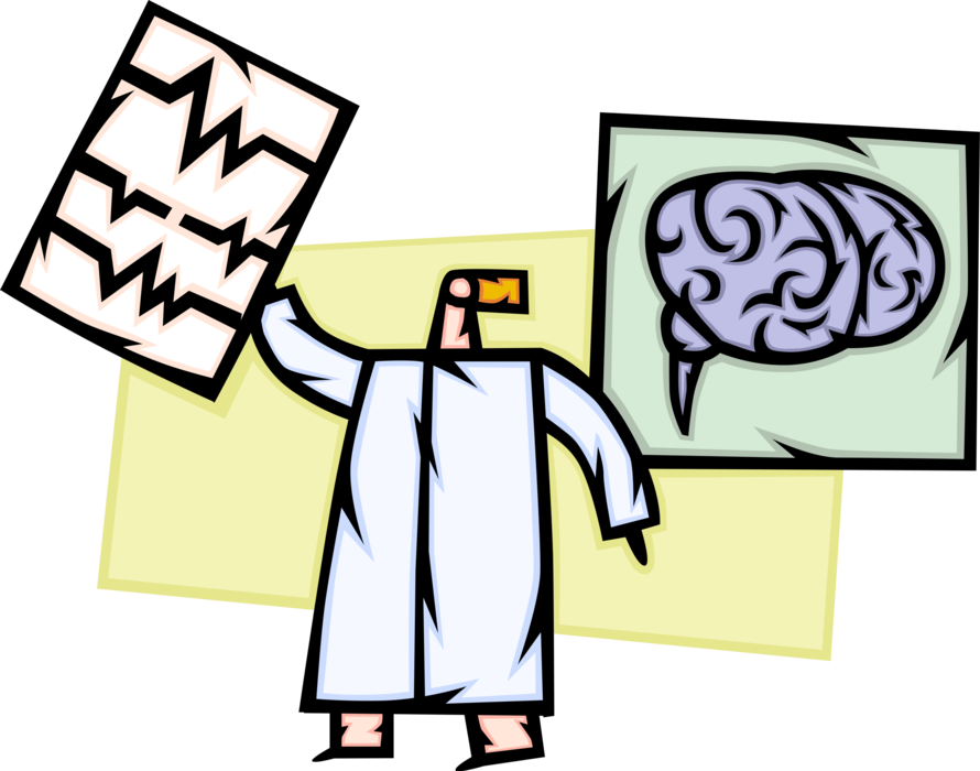 Vector Illustration of Medical Doctor Physicians Research and Examine Human Brain