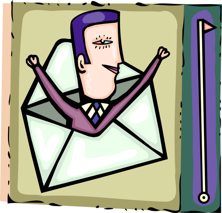 Vector Illustration of Businessman Receives Good News in Post Office Mail or Postal Airmail, Envelope Letter