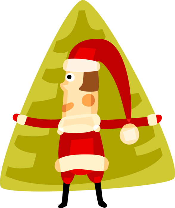 Vector Illustration of Santa Claus, Saint Nicholas, Saint Nick, Father Christmas, and Evergreen Christmas Tree