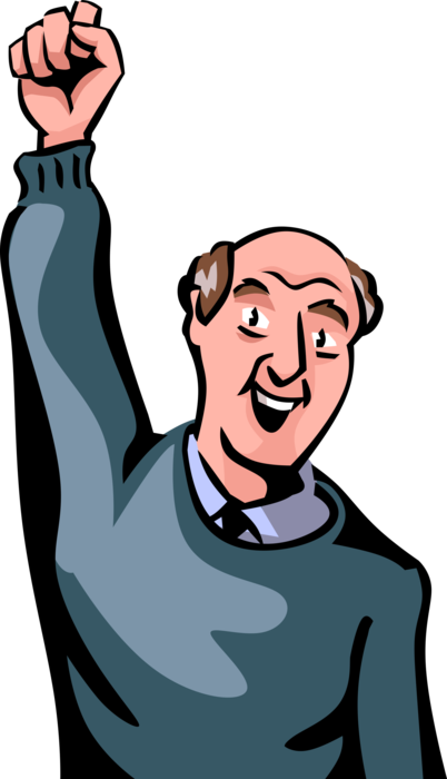 Vector Illustration of Retired Elderly Senior Citizen Raises Arm to Celebrate He Lived to See Another Day