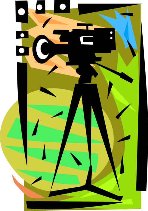 Vector Illustration of Videocamera Camcorder Video Camera Photographic Equipment on Tripod