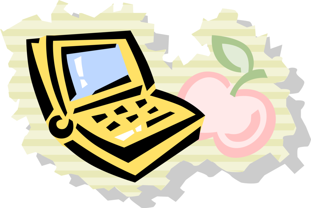Vector Illustration of Notebook or Laptop Computer with Apple Fruit