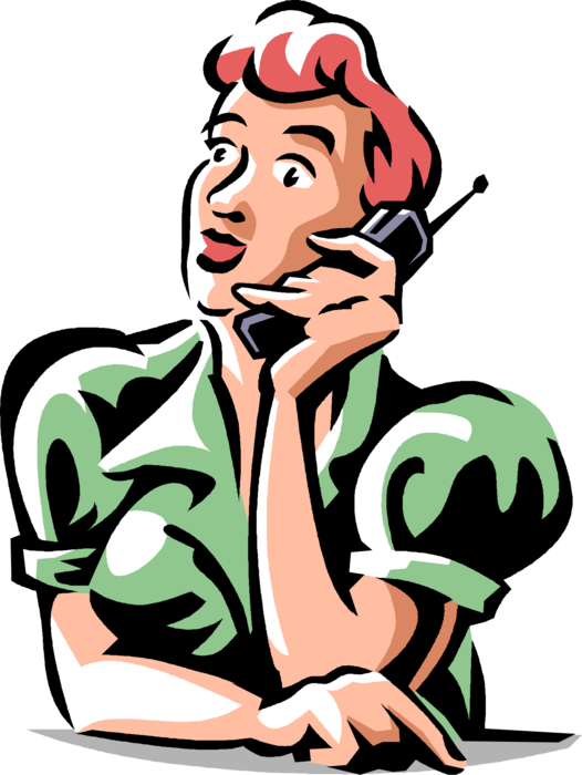 Vector Illustration of Woman Talks on Telephone Phone