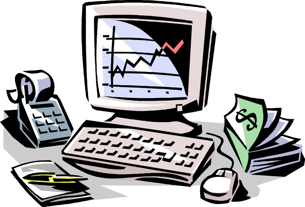 Vector Illustration of Wall Street Stock Market Analysis Chart on Computer Screen