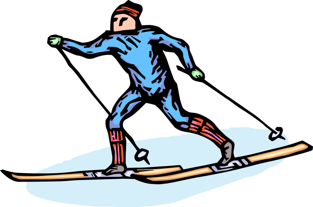 Vector Illustration of Olympic Sports Cross-Country Skier Races in Ski Competition