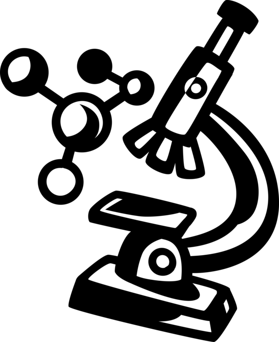 Vector Illustration of Science Microscope Instrument with Molecule Electrically Neutral Group of Two or More Atoms