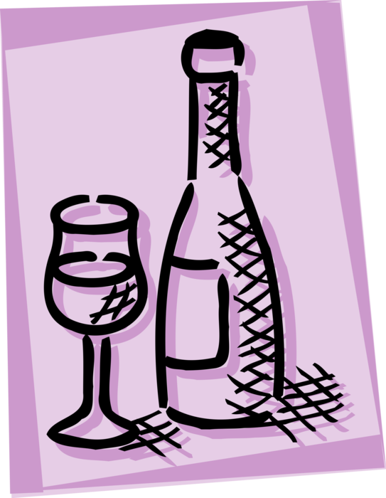 Vector Illustration of Alcohol Beverage Wine Bottle with Glass