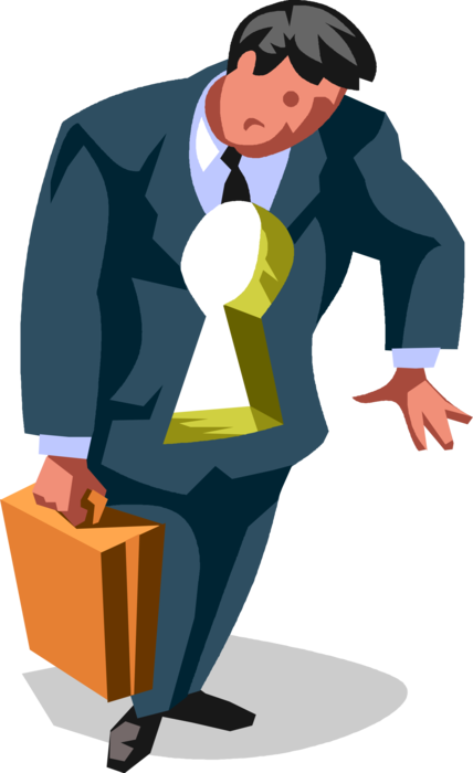 Vector Illustration of Businessman with Keyhole Needs Security Key to Unlock
