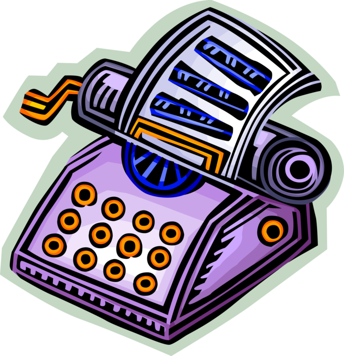 Vector Illustration of Typewriter Mechanical Machine for Writing Characters as in Movable Type Letterpress Printing