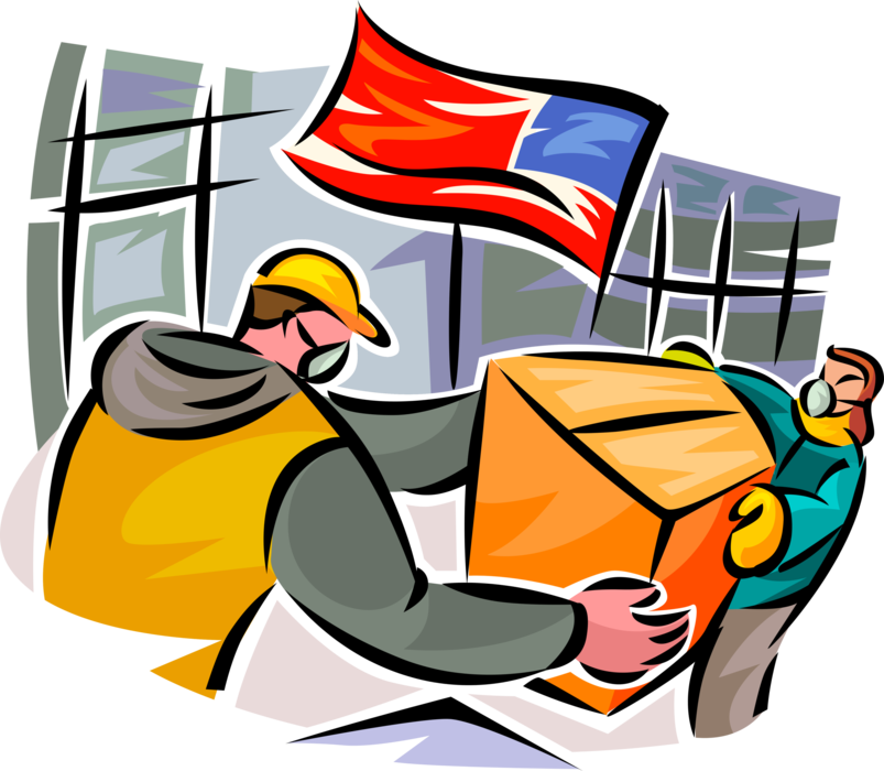 Vector Illustration of Emergency Rescue and Relief Services Workers Carry Heavy Box