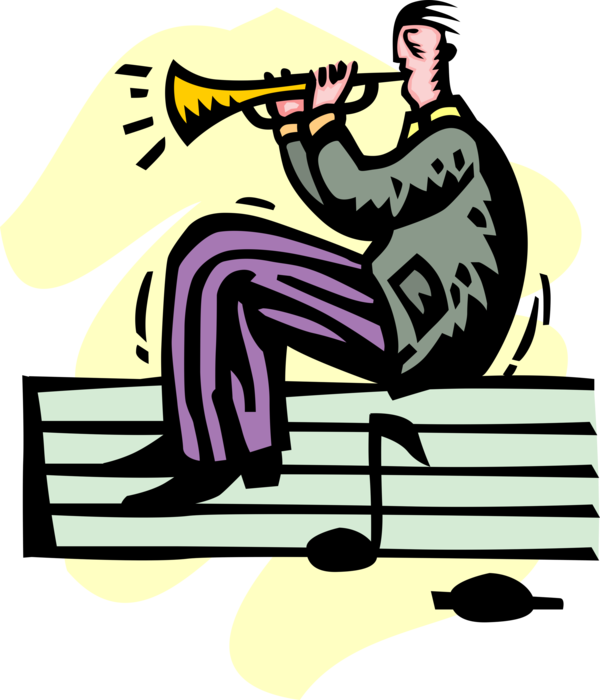 Vector Illustration of Musician Businessman Plays Trumpet Brass Musical Instrument