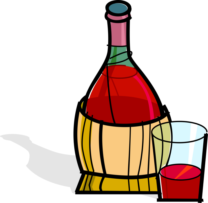 Vector Illustration of Alcohol Beverage Wine Bottle and Glass