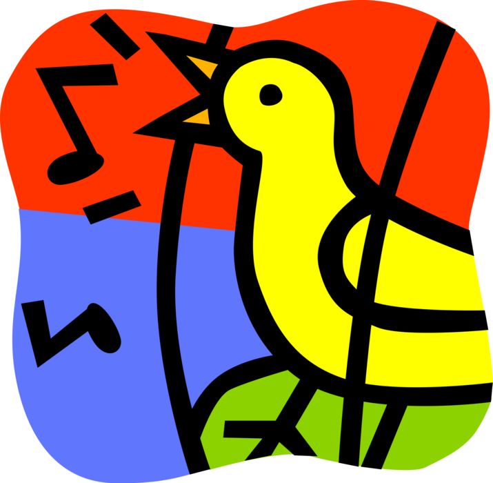 Vector Illustration of Song Bird Sings in Birdcage