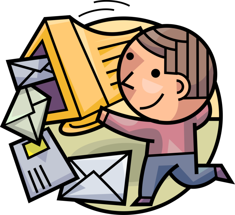 Vector Illustration of Businessman Fetches Electronic Email Correspondence Letter Envelopes from Inbox