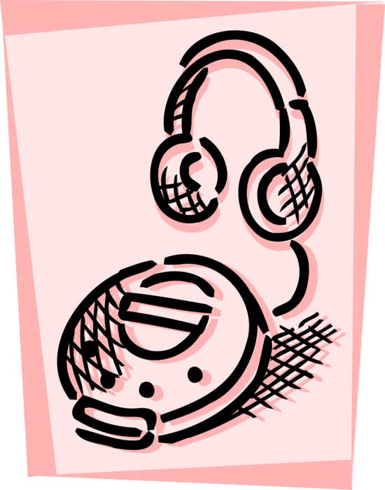 Vector Illustration of Audio Entertainment Portable Music CD Player and Headphones