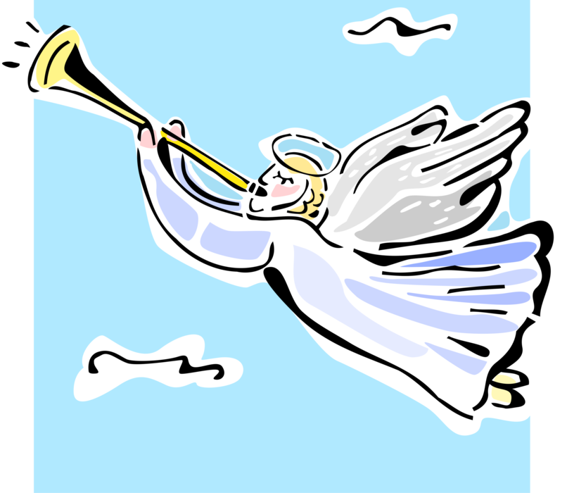Vector Illustration of Festive Season Christmas Spiritual Angel Blows Trumpet Horn to Announce Birth of Christ