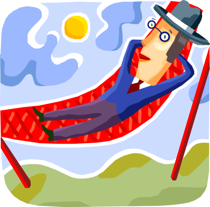 Vector Illustration of Businessman Chillaxing and Relaxing in Hammock Swing After Hectic Workday