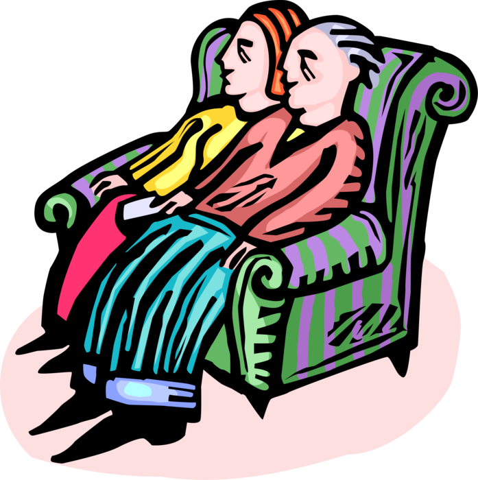Vector Illustration of Couple Sit in Comfortable Living Room Chair Furniture Watching Television