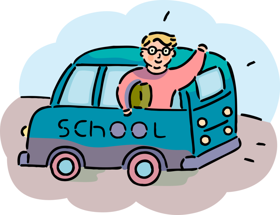 Vector Illustration of Student in Schoolbus or School Bus used for Student Transport To and From School