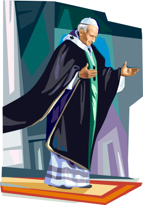 Vector Illustration of Pope Saint John Paul II, Pontiff Head of Catholic Church, Cardinal Wojtyła