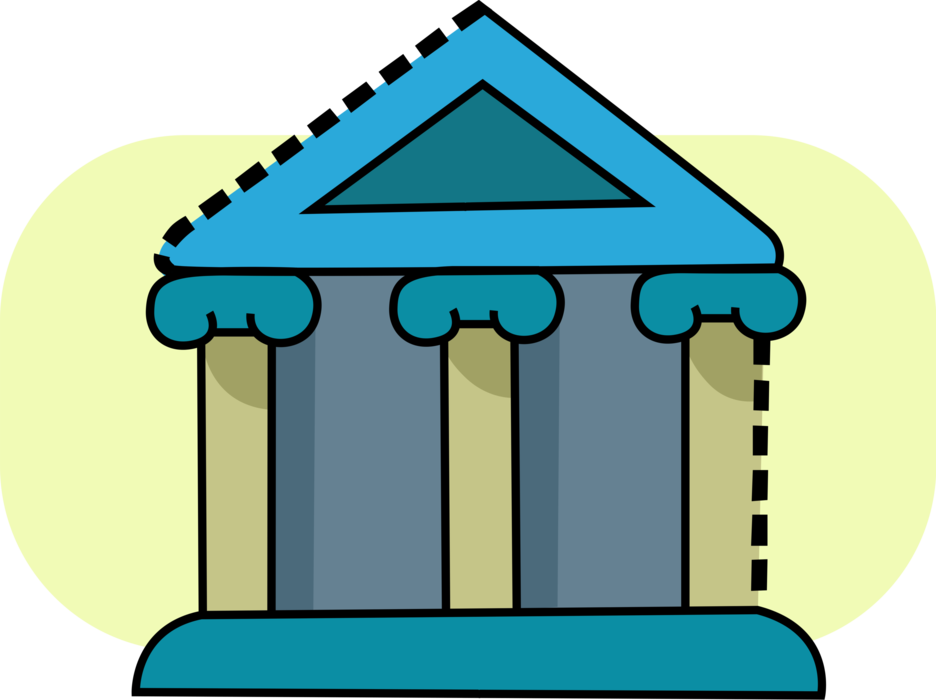 Vector Illustration of Financial Institution Bank with Classical Greek Temple Column Architecture