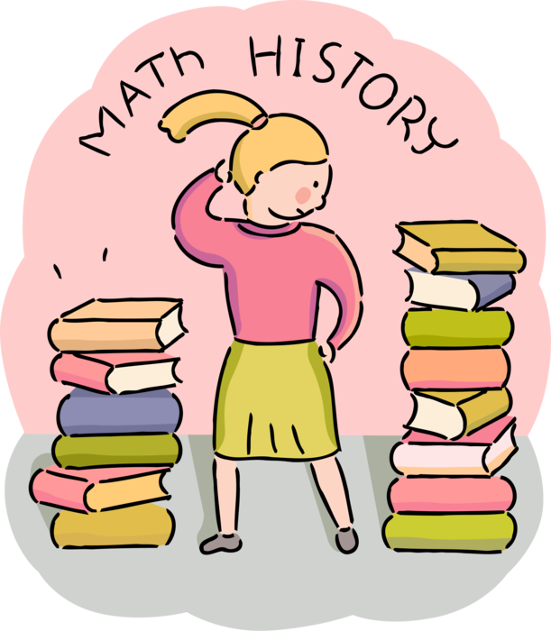Vector Illustration of Academic Student Decides School Course of Study with Math and History Textbook Books