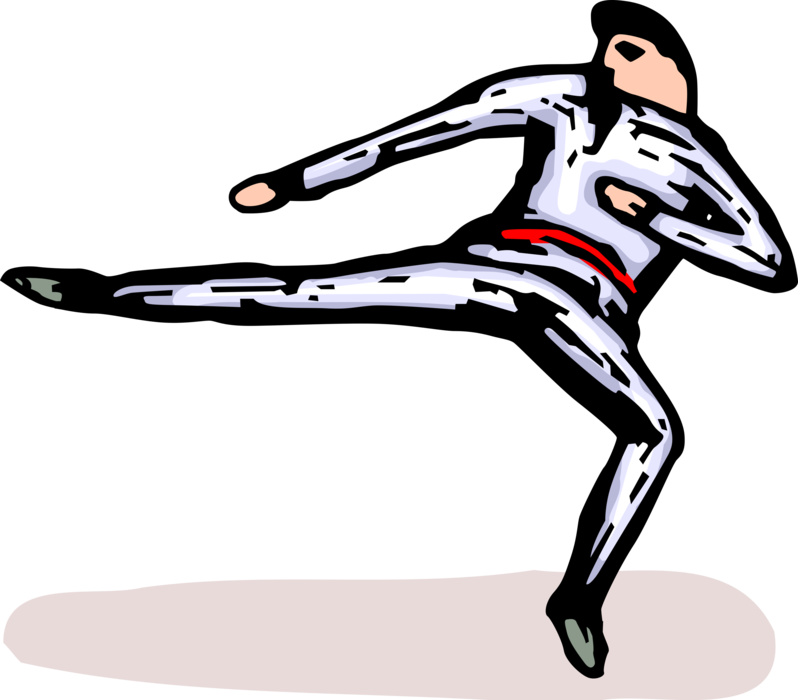 Vector Illustration of Self-Defense Martial Artist Executes Taekwondo Karate Side Kick