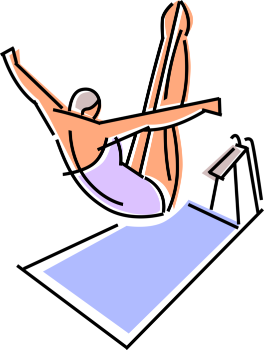 Vector Illustration of Springboard Diver Executes High Dive Diving into Swimming Pool